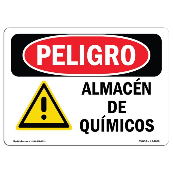 OSHA, Chemical Storage Spanish, 18in X 12in Rigid Plastic, 12" H, 18" W, Chemical Storage Spanish